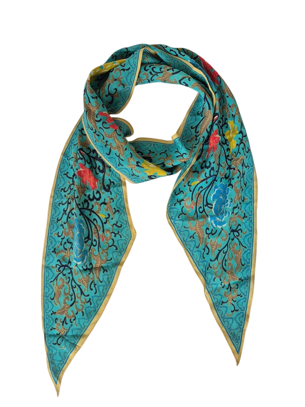 Vintage Liz Claiborne Silk Scarf Narrow Shape Asian Inspited Pattern